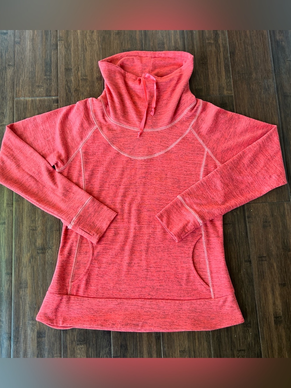 Kuhl Lea Pullover Medium Orange Cowl Neck Sweater Knit Thumbholes Outdoor Hiking
